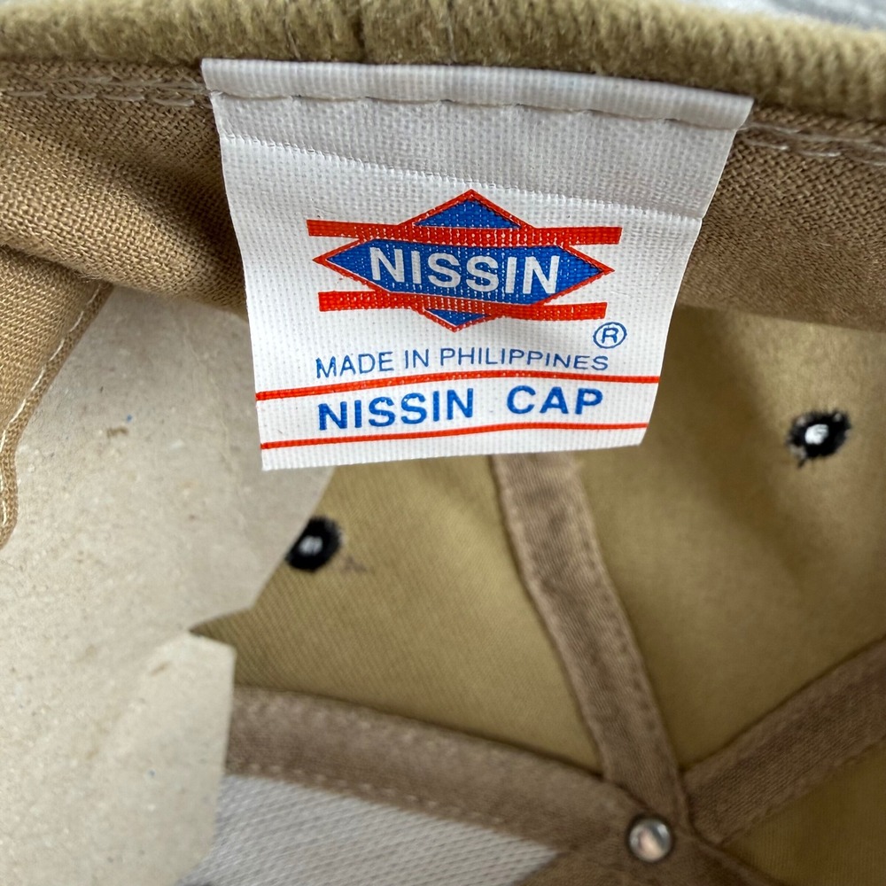 Nissin Baseball Cap Tan Black Two Tone Embroidered Adjustable Strapback Hat - Picture 5 of 12